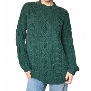 Vintage Express Tricot Cable Knit Sweater Womens Med Dark Green Handknitted